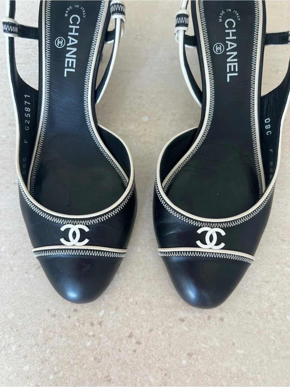 CHANEL Vintage Black & White Slingback Heels